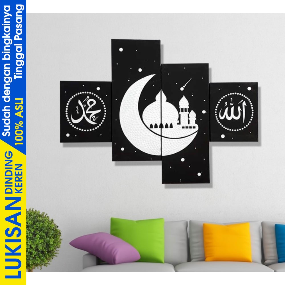 Jual Lukisan Kaligrafi Titik Hitam Putih Dot Painting Selamat Datang