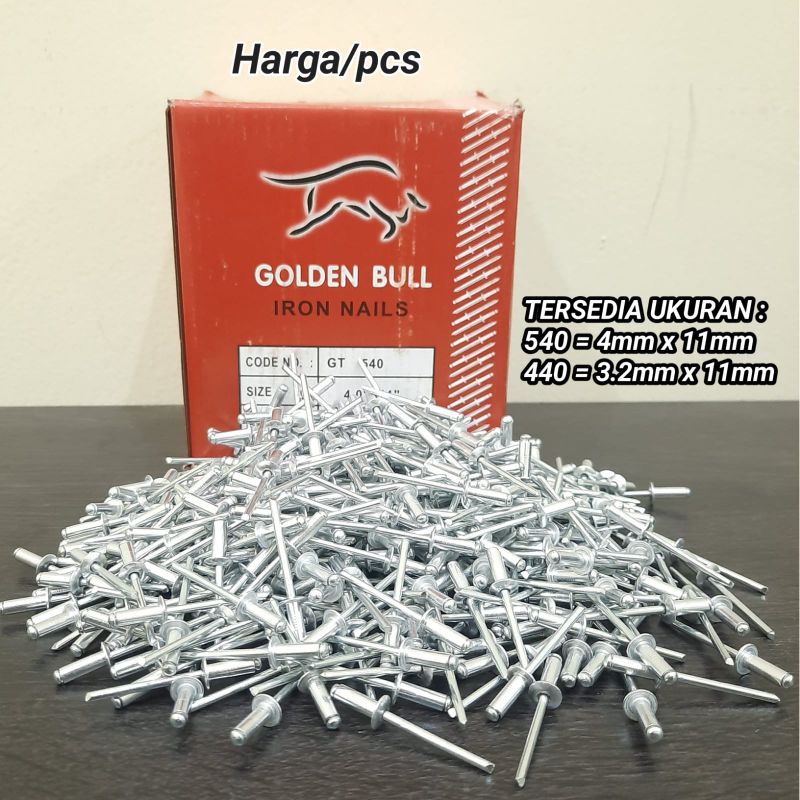 Jual PAKU RIVET 440/540 GOLDEN BULL (PER 1PCS) PAKU TEMBAK TANG RIPET ...