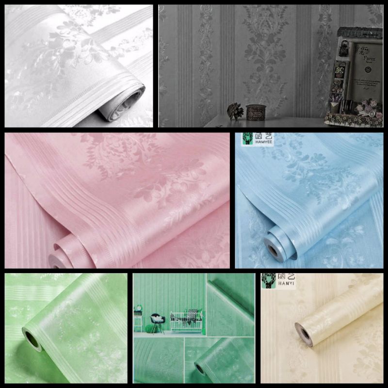 Jual Terlaris Wallpaper Sticker Dinding Polos Putih Biru Cream Hijau