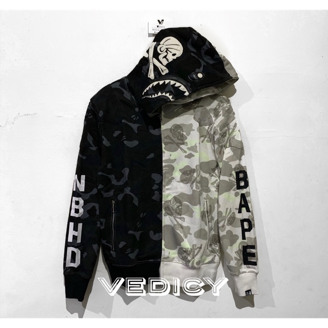 JAKET HOODIE BAPE A BATHING APE SHARK x NBHD NEIGHBORHOOD DUAL CAMO GLOW SUPER MIRROR 1 1 ORI