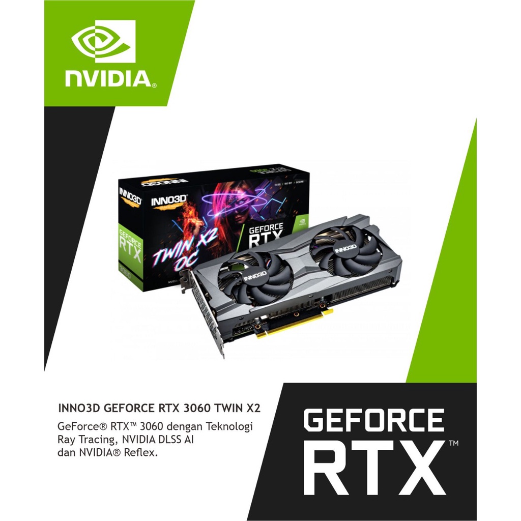 Jual VGA CARD INNO3D Nvidia GForce RTX 3060 12GB DDR6 Twin X2