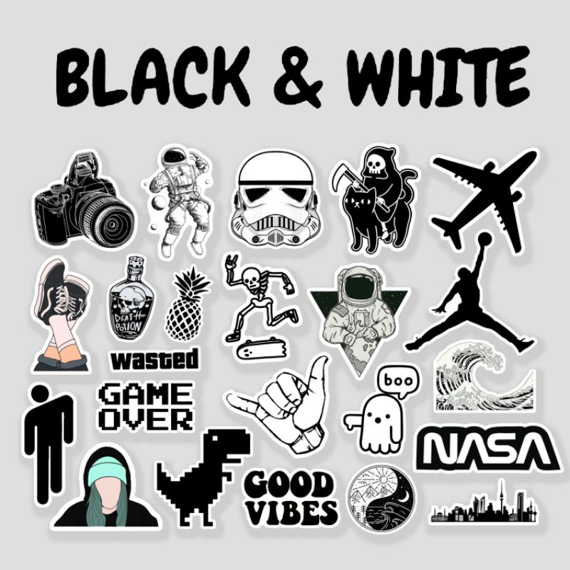 Jual Stiker Black And White Waterproof High Quality | Stiker Aesthetic ...