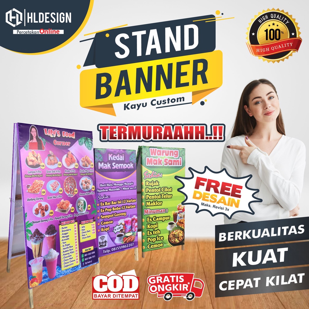 Jual STAND BANNER KAYU SEGITIGA LIPAT/STANDING BANNER ( FREE DESAIN 100 ...