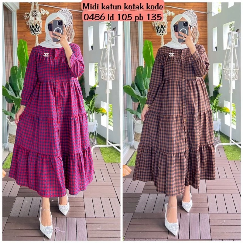 Jual MISDA MIDI DRESS || DRESS KOTAK FULL KANCING | Shopee Indonesia