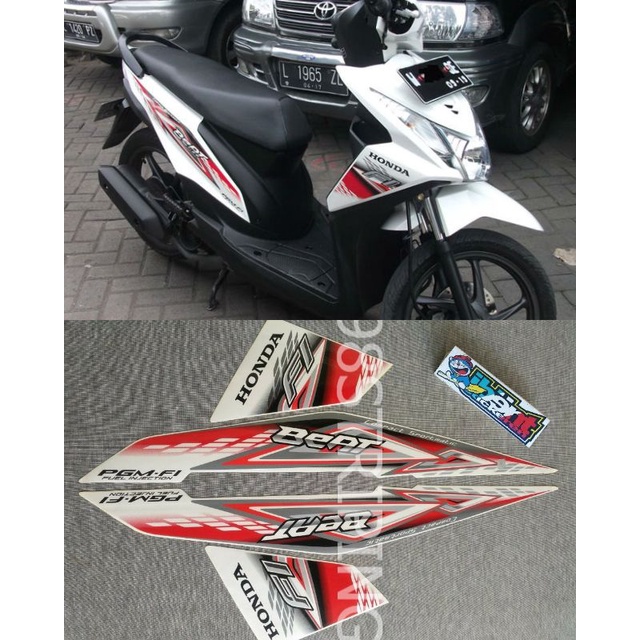 Jual STIKER STRIPING LIS STANDAR ORI NEW HONDA BEAT F1 FI MERAH PUTIH
