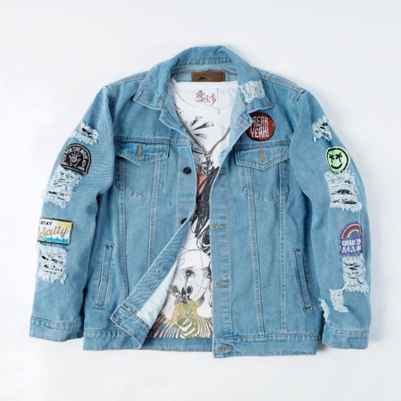 Jual PROMO JAKET JEANS PRIA MURAH JAKET JINS DENIM EMBLEM COWOK THE