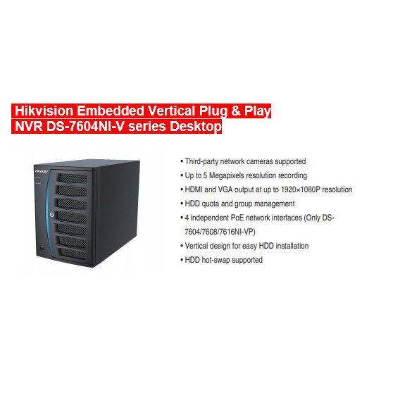 Jual Hikvision Embedded Vertical Plug & Play NVR DS-7604NI-V series ...