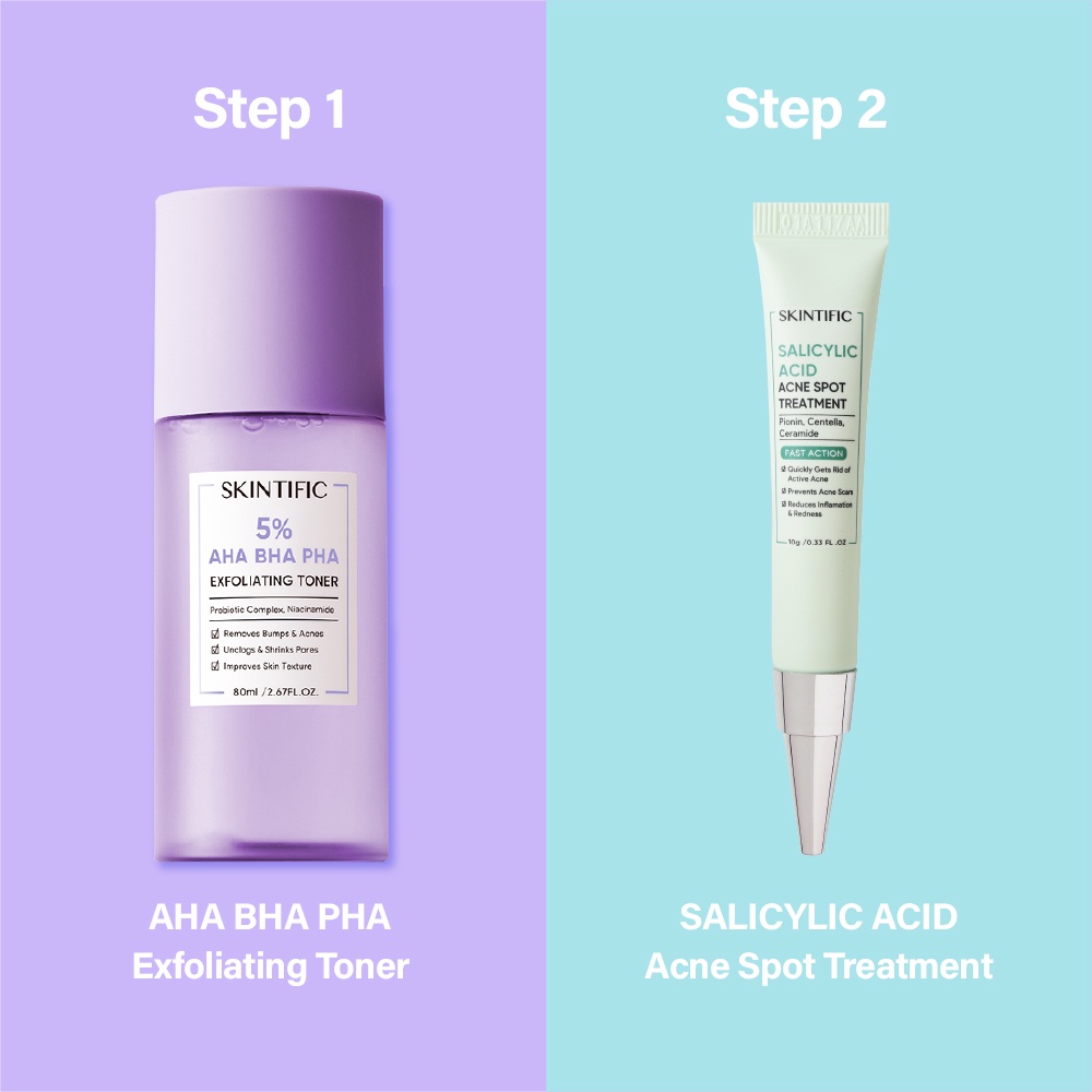 Jual SKINTIFIC 2 Salicylic ACID Acne Spot Treatment Gel & 5AHA BHA