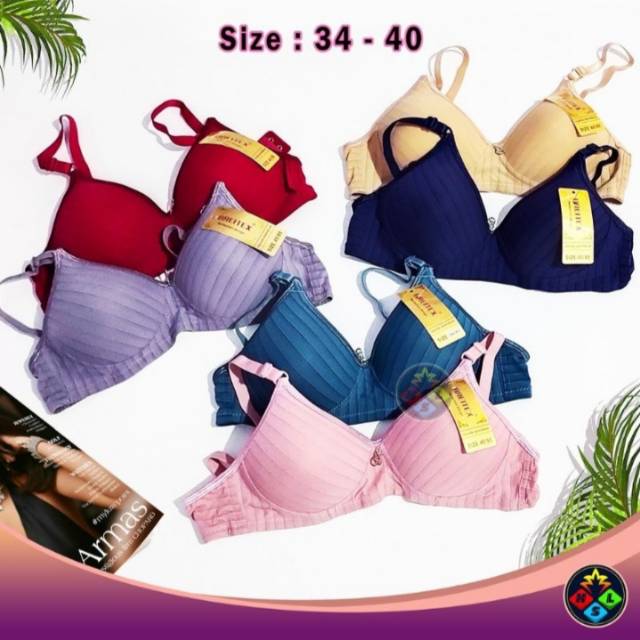 TALLY BH 9018 Bra Tanpa Kawat Busa Sedang Bahan Brokat CUP B - C Kait 4  Renda Anti Gatal