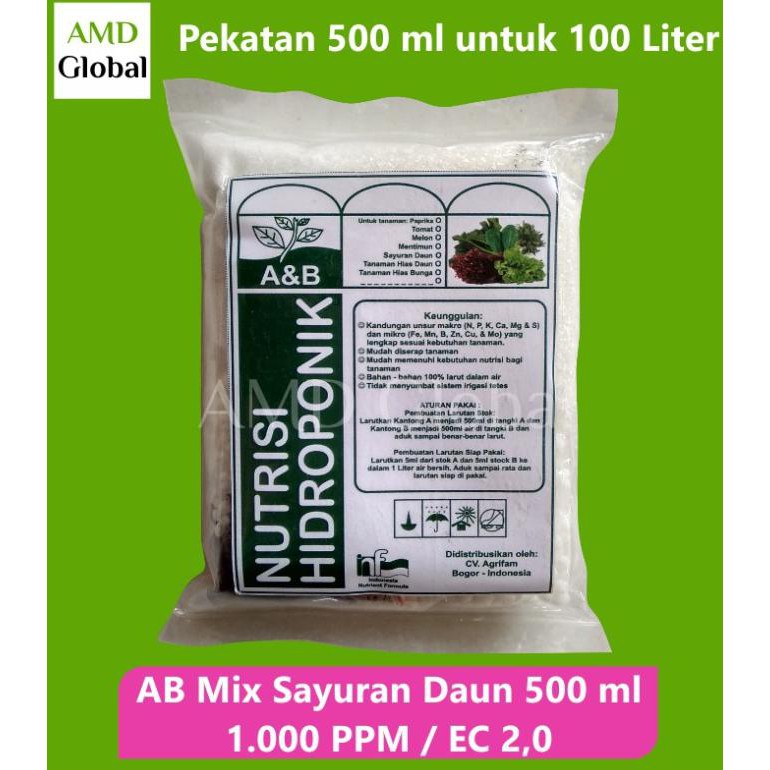 Jual AB Mix Nutrisi Hidroponik Sayuran Daun 500 ml | Shopee Indonesia