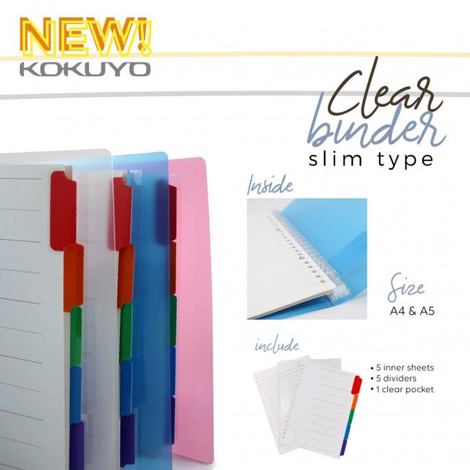 thumbnail image 2 of Kokuyo Campus Slide Binder - Slim A5 Binder With 5 Tab Dividers, Holds 65 Sheets, 20 Holes, Blue - Japan Import (RU-P133NB) 2 of 14