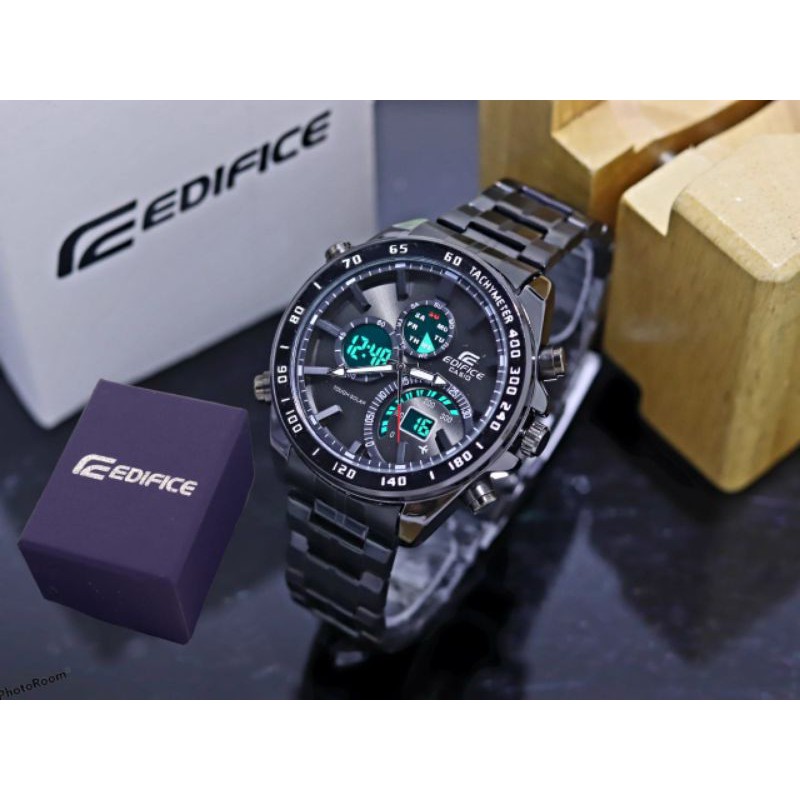 paket box best seller jam tangan pria Casio edifice EFR-501SPA double time  rantai diameter 4,8cm