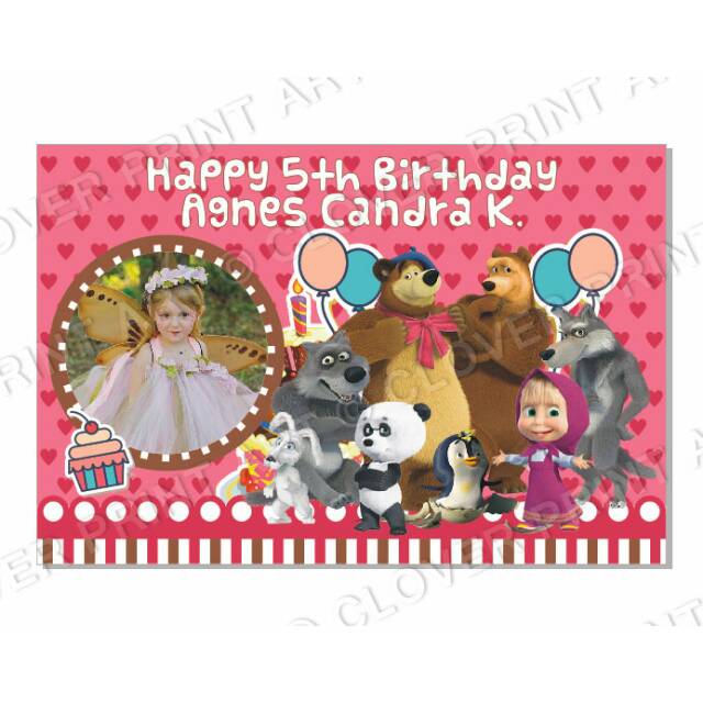 Jual Backdrop Background Banner Ulang Tahun Anak Masha and the bear