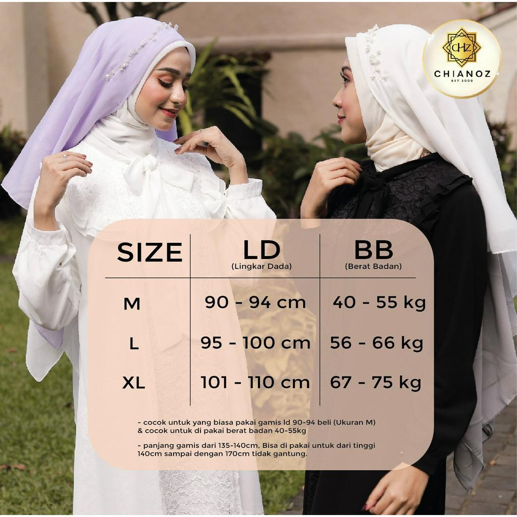 Jual Chianoz Gamis Putih Mewah Karina Dress Brukat Renda Baju Lebaran Umroh Haji Manasik Pesta