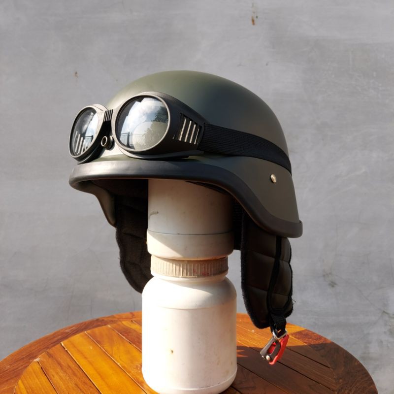 Jual Helm Densus Ijo Army plus Goggle Small | Shopee Indonesia