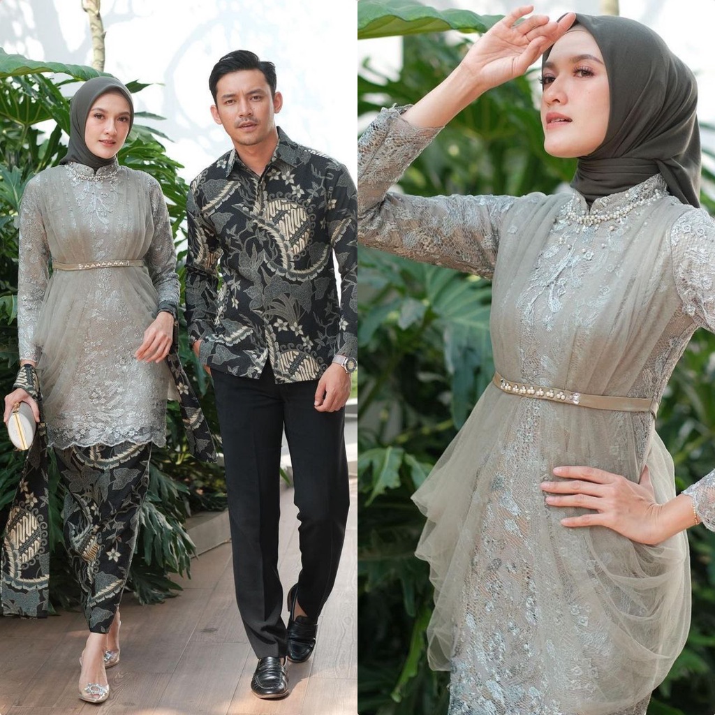 Set Couple Kebaya Madina Sage Tunik Brokat Lamaran Tunangan Wisuda  Kondangan Nikahan Modern WIDBATIK WID BATIk