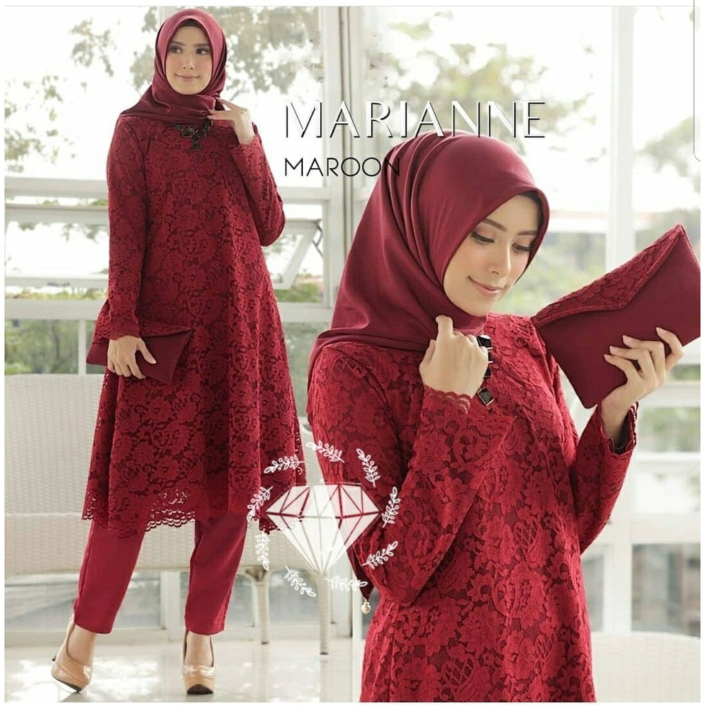 Setelan Kebaya Tunik Celana Wanita Brukat Baju Brokat Modern Kondangan Pesta