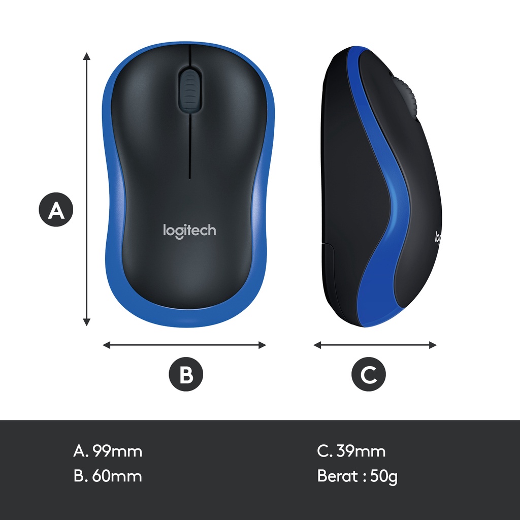 Logitech M185 Mouse Wireless Compact untuk Windows, Mac, ChromeOS - Biru (8)