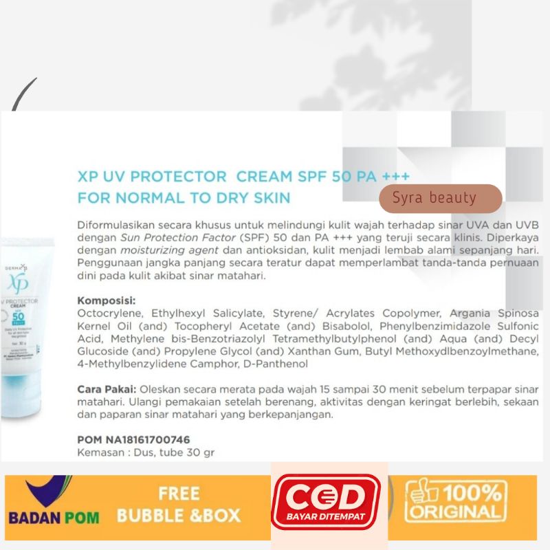 Jual Derma XP UV Protector Cream SPF 50 - tabir surya & antioksidan 30 ...