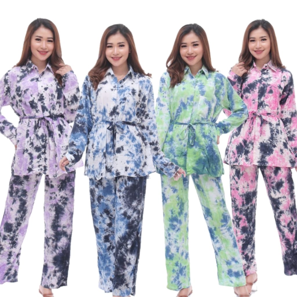 Jual One set rayon Hodie Tie dye lengan panjang // Setelan kaos Tie dye