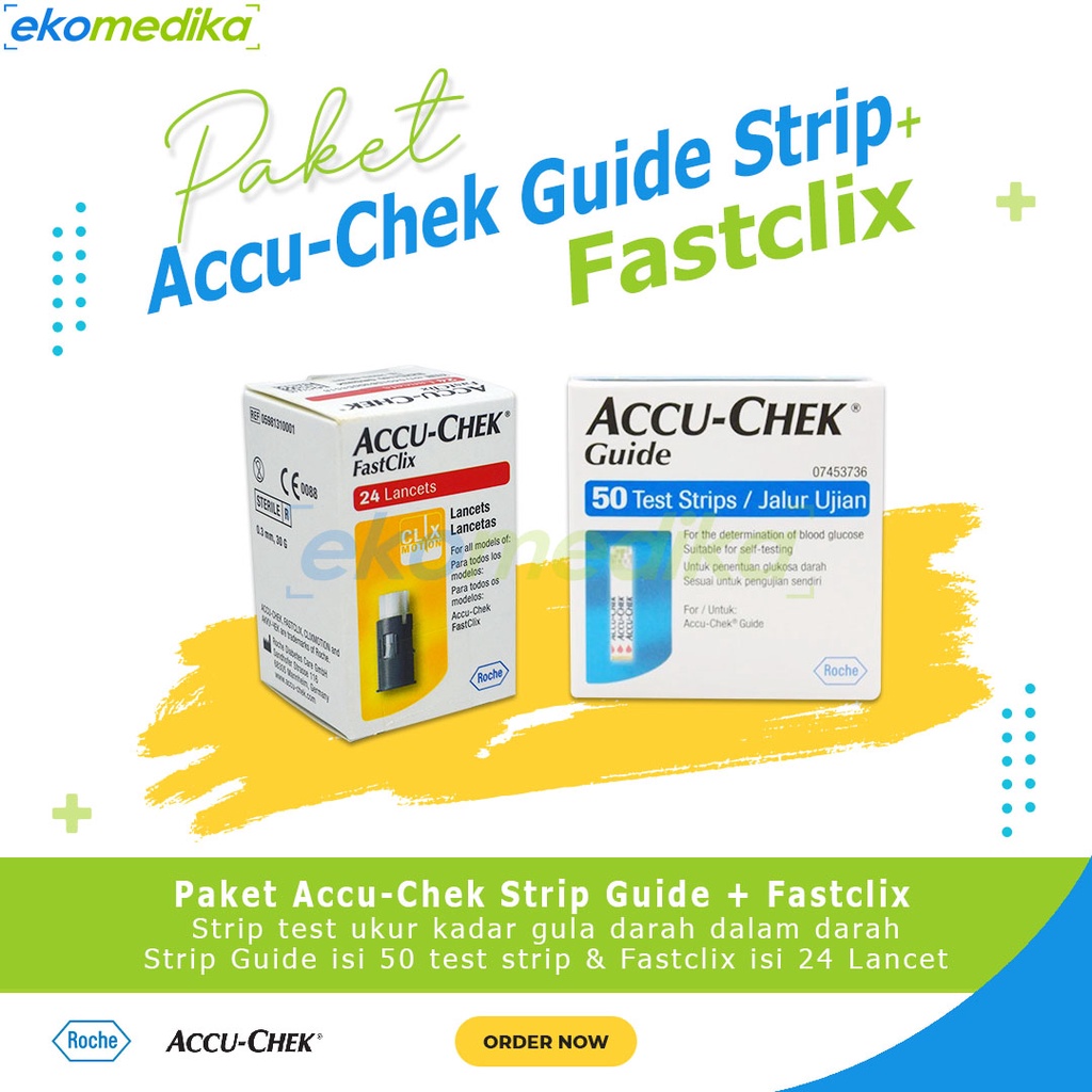 Jual Paket Strip Accu Chek Guide 50's + 24 Jarum Lancet Fastclix Accu