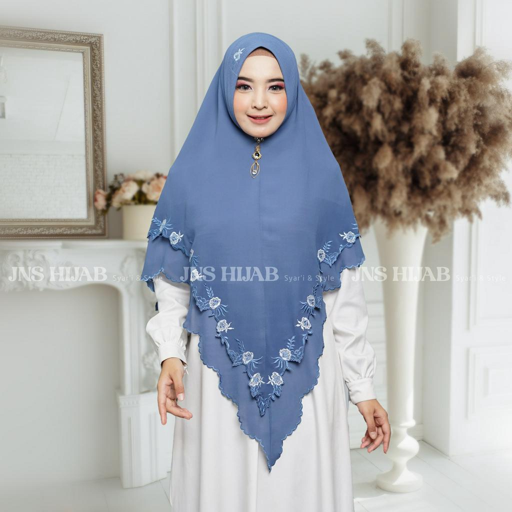 Khimar Syari Full Bordir Sekeliling Kerudung Syari Ceruty Babydoll Bordir Hijab Syari Bordir JNS