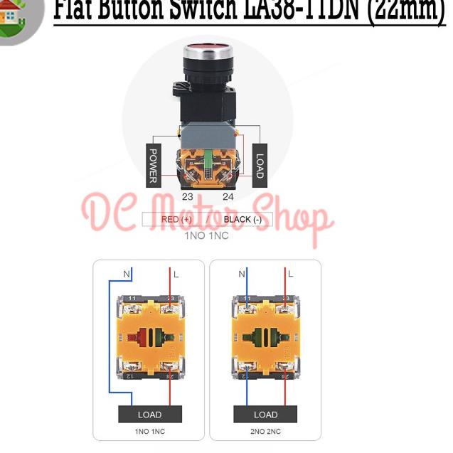 Jual Illuminated Push Button LED 12V/24V/220V 22mm Self Return LA38 ...
