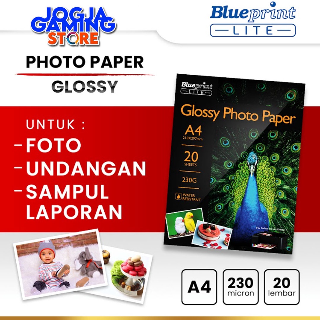 Jual Kertas Foto Glossy Photo Paper Poto Blueprint Lite A4 10r 230