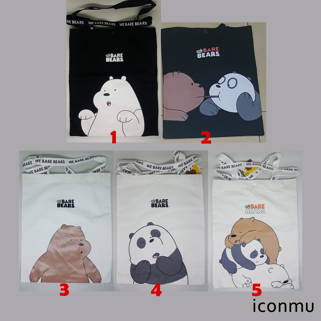 NWT Miniso We Bare Bears Shoppers Tote Bag Grizz Shopping Reusable