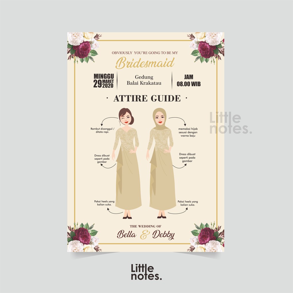 Jual ATTIRE GUIDE CARD / BRIDESMAID CARD | Shopee Indonesia
