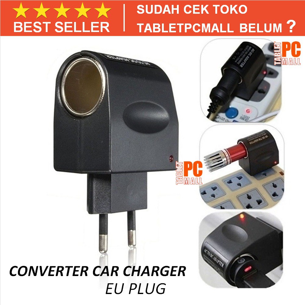 Jual Converter Car Charger Switch ke EU PLUG 12V 500mA Charger Mobil