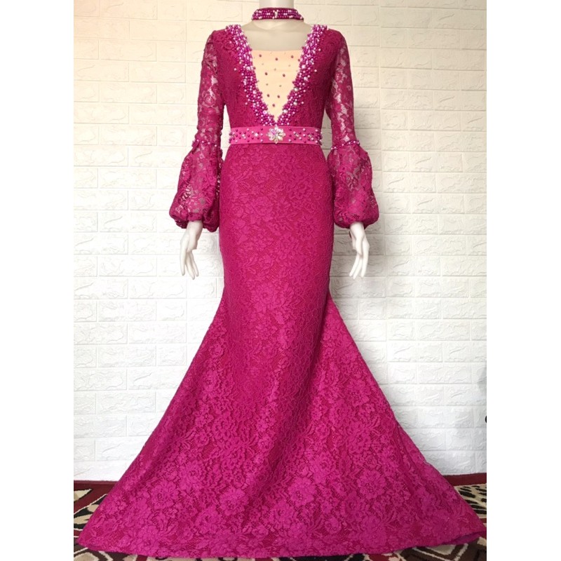 dress pink fanta dress/longdressbrokat/gaun nyanyi/gaun pesta/gown/dress duyung/brokat pink  fanta
