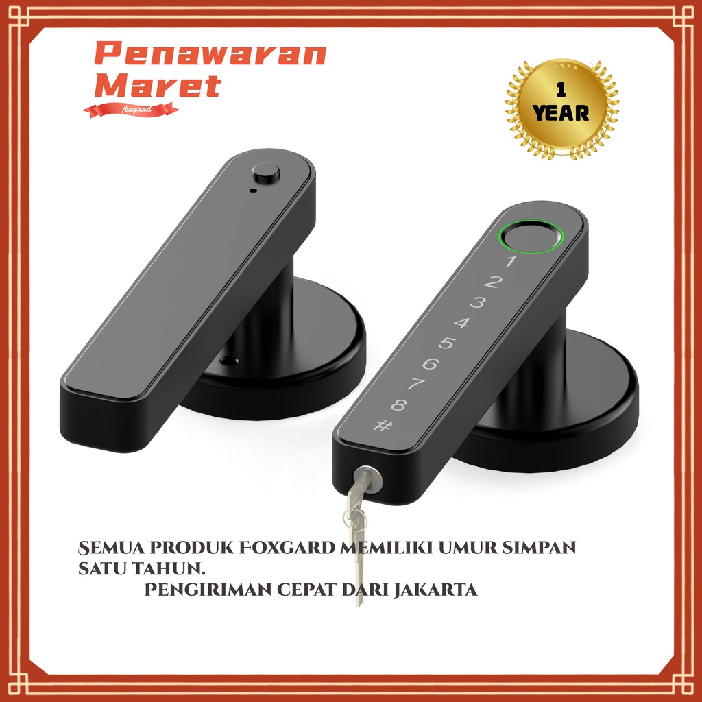 Jual FOXGARD Digital Home Door Lock Handle Electronic Fingerprint ...