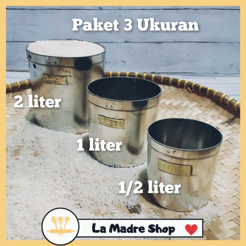 Jual LITERAN BERAS Paket 3 Ukuran : 2 Liter, 1 Liter & 1/2 Liter ...