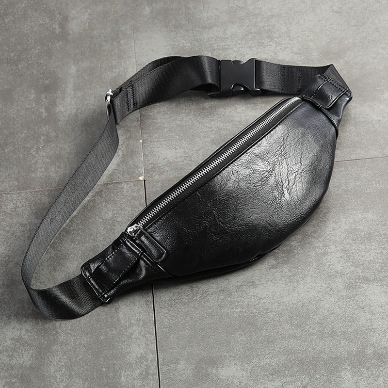 GRATIS ONGKIR Luxury Leather Fanny Pack Men Waist Bag Fashion Adjustable Belt Bag Male Heuptas