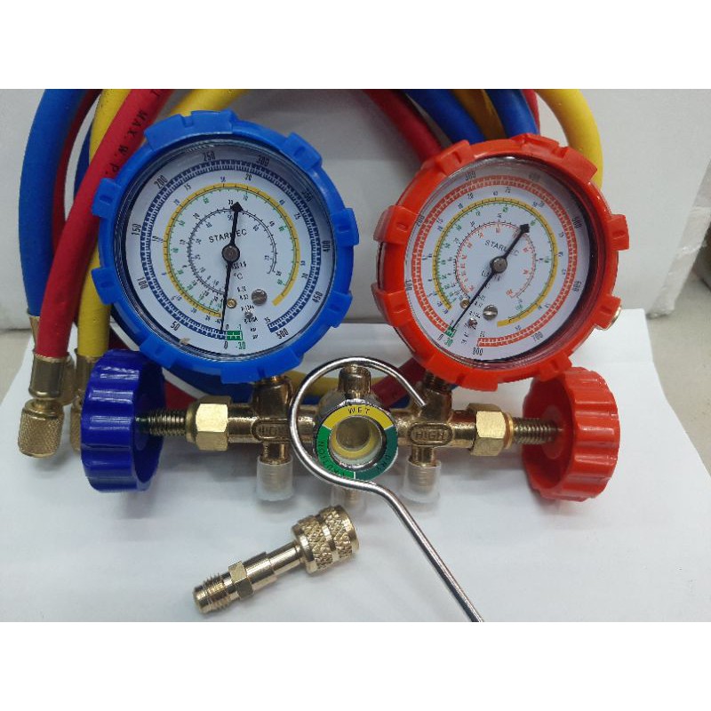 Jual manifold AC double multi R32 R410 R22 1R134 plus adaptor | Shopee ...