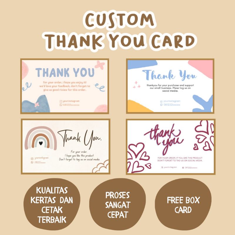 Jual [100pcs] THANK YOU CARD CUSTOM / THANK YOU CARD / KARTU UCAPAN ...