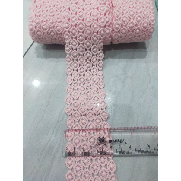 Jual renda Prada lebar 5cm warna pink Beby harga per.50cm | Shopee ...