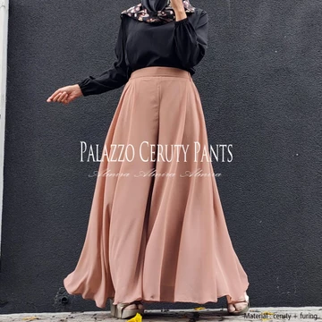Celana Kulot Panjang Payung Lebar Wanita Muslimah Polos Palazzo Sifon Chiffon Ceruty Pants