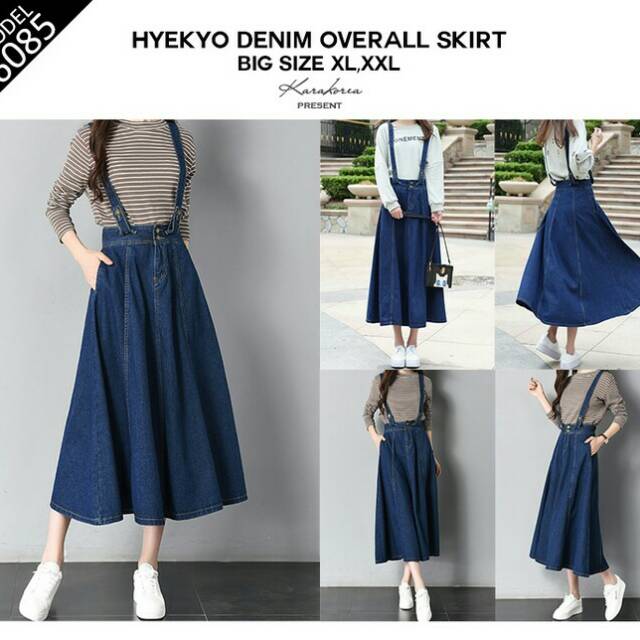 Jual Big size XL XXL Hyekyo Denim Overall Skirt Rok kodok rok panjang Shopee Indonesia