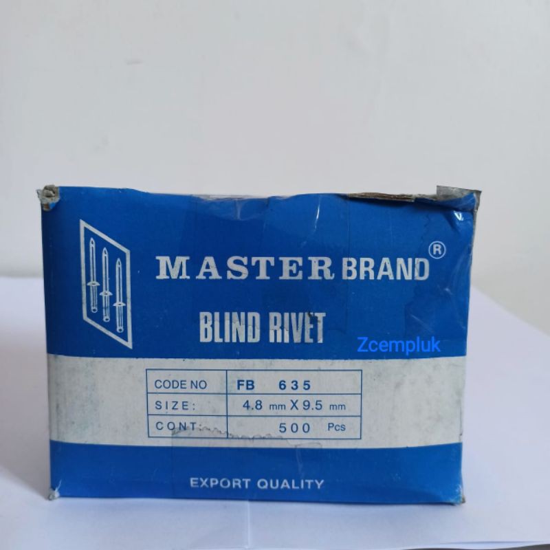 Jual Paku Rivet Merk Master Brand FB - 635 Ukuran 4,8mm X 9,5mm 500pcs ...