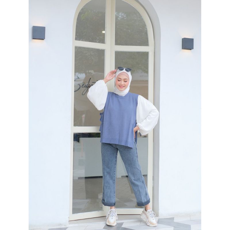 Jual ROMPI TALI Andin Rajut Wanita Polos CREW neck Vest Knit Outer ...