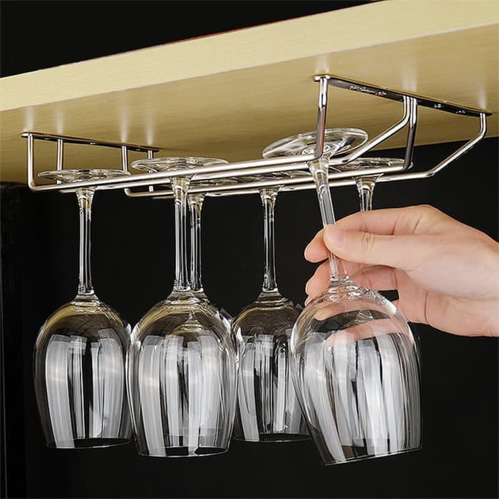 Jual Wine Glass Hanging Rack 3 Row Gantungan Gelas Wine Tempat Gelas Perlengkapan Dapur Rak 8338