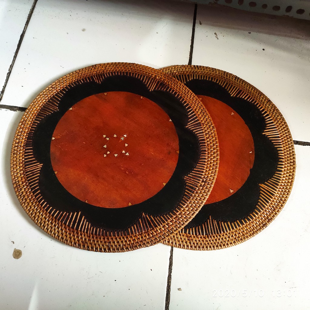 Jual Placemat Rotananyaman Rotantatakan Piring Rotanalas Makan Rotanbulat Kayu Motif Songket 7233