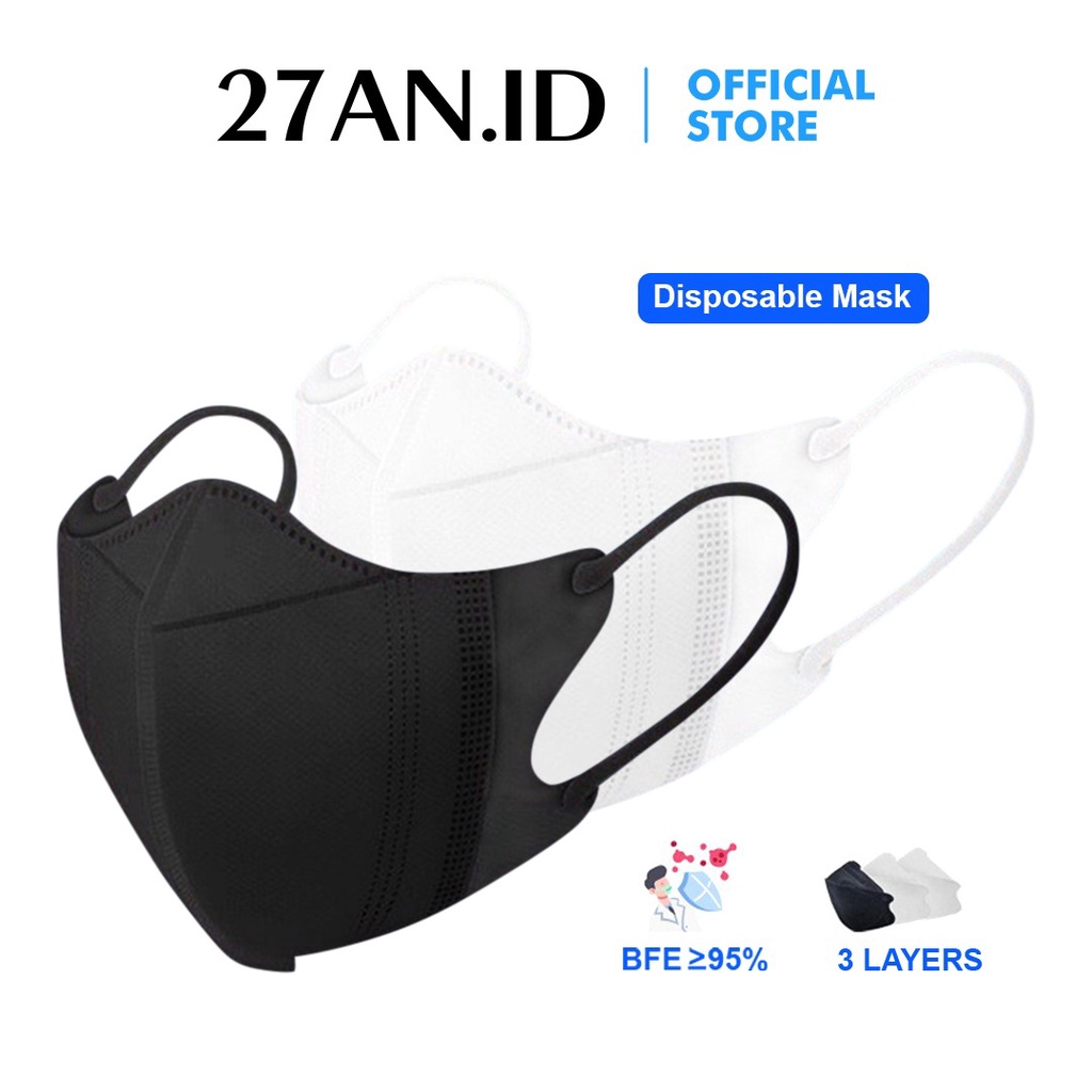 Jual (27AN.ID) Masker Duckbill 3Ply 1 BOX Hitam&Putih H222 Mask Earloop