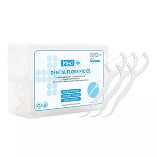 Med+ Dental Floss / Tusuk Gigi 1 Pack 50 Pcs / Benang Gigi 2 in 1 / Pembersih Sela Gigi / Toothpick