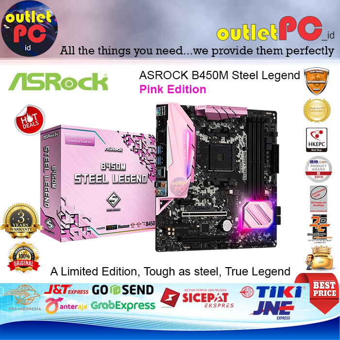 Jual ASROCK Motherboard B450M STEEL LEGEND Pink Edition AMD B450, AM4 ...