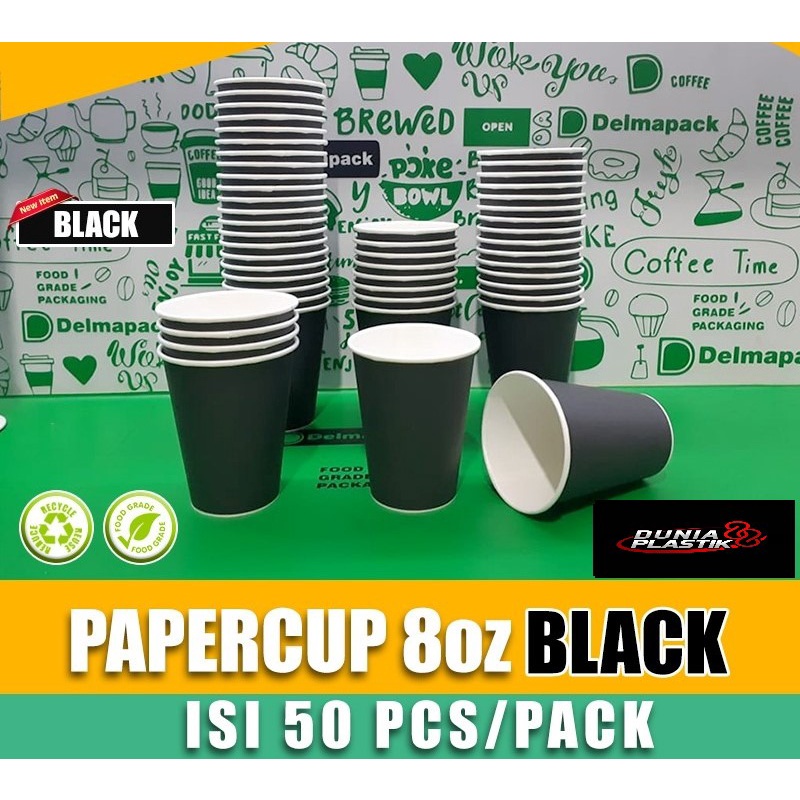 Jual Paper Cup Hitam 8oz / Gelas Kertas Full Black 8oz Hitam Shopee