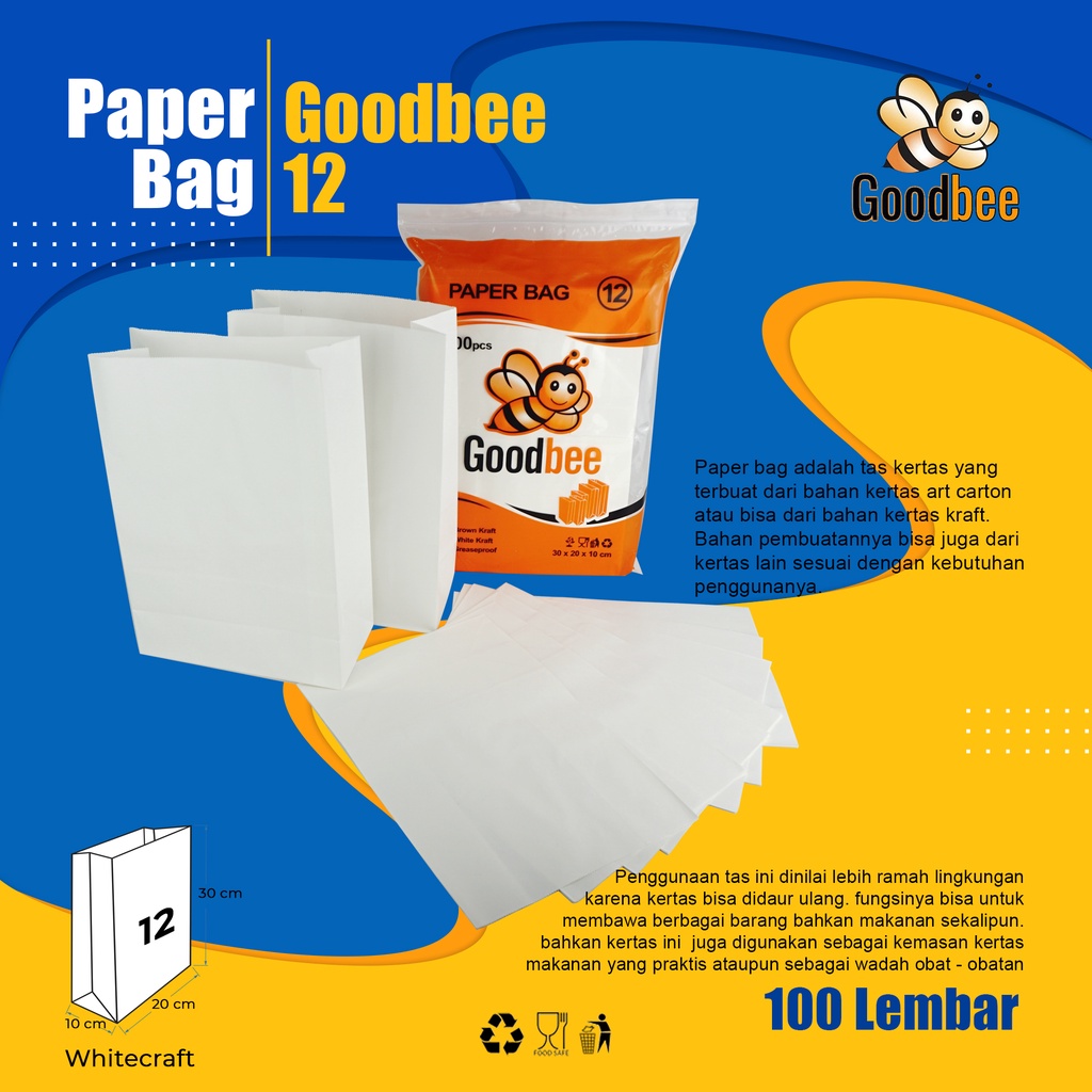 Jual PAPER BAG GOODBEE KODE 12 - WHITE KRAFT- KANTONG KERTAS ROTI ...