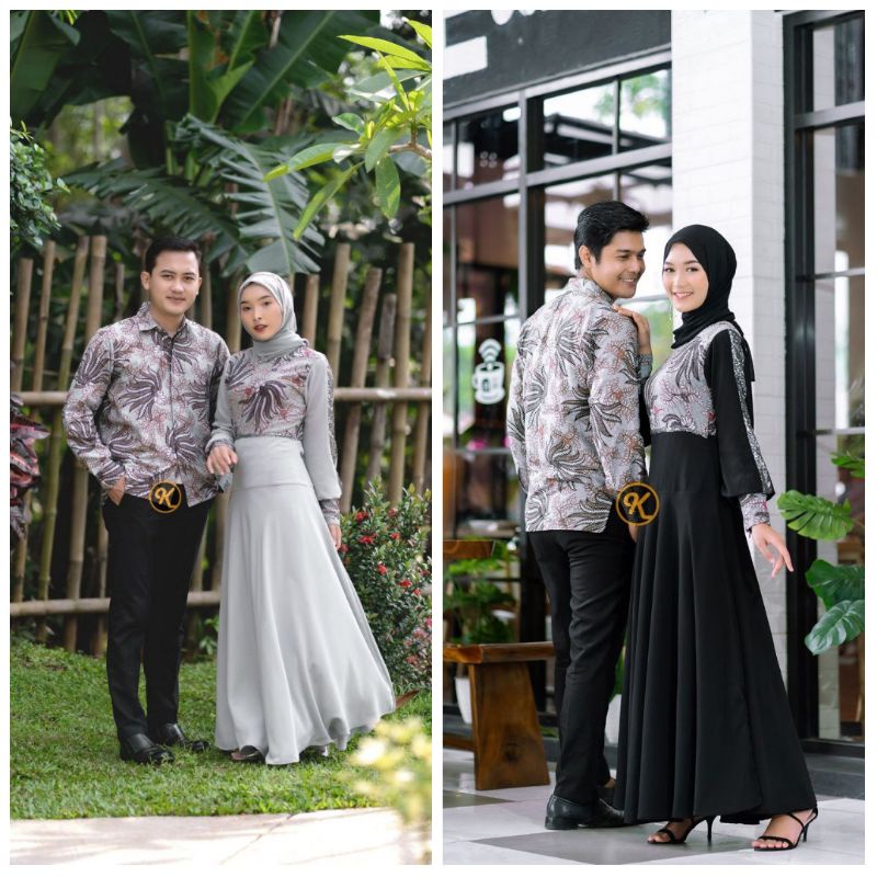 Jual Couple Batik Kombinasi Modern Gamis Dan Kemeja Ukuran M, L Dan XL ...